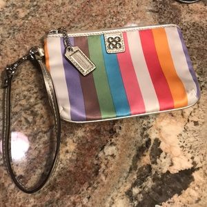 Coach colorful striped wristlet